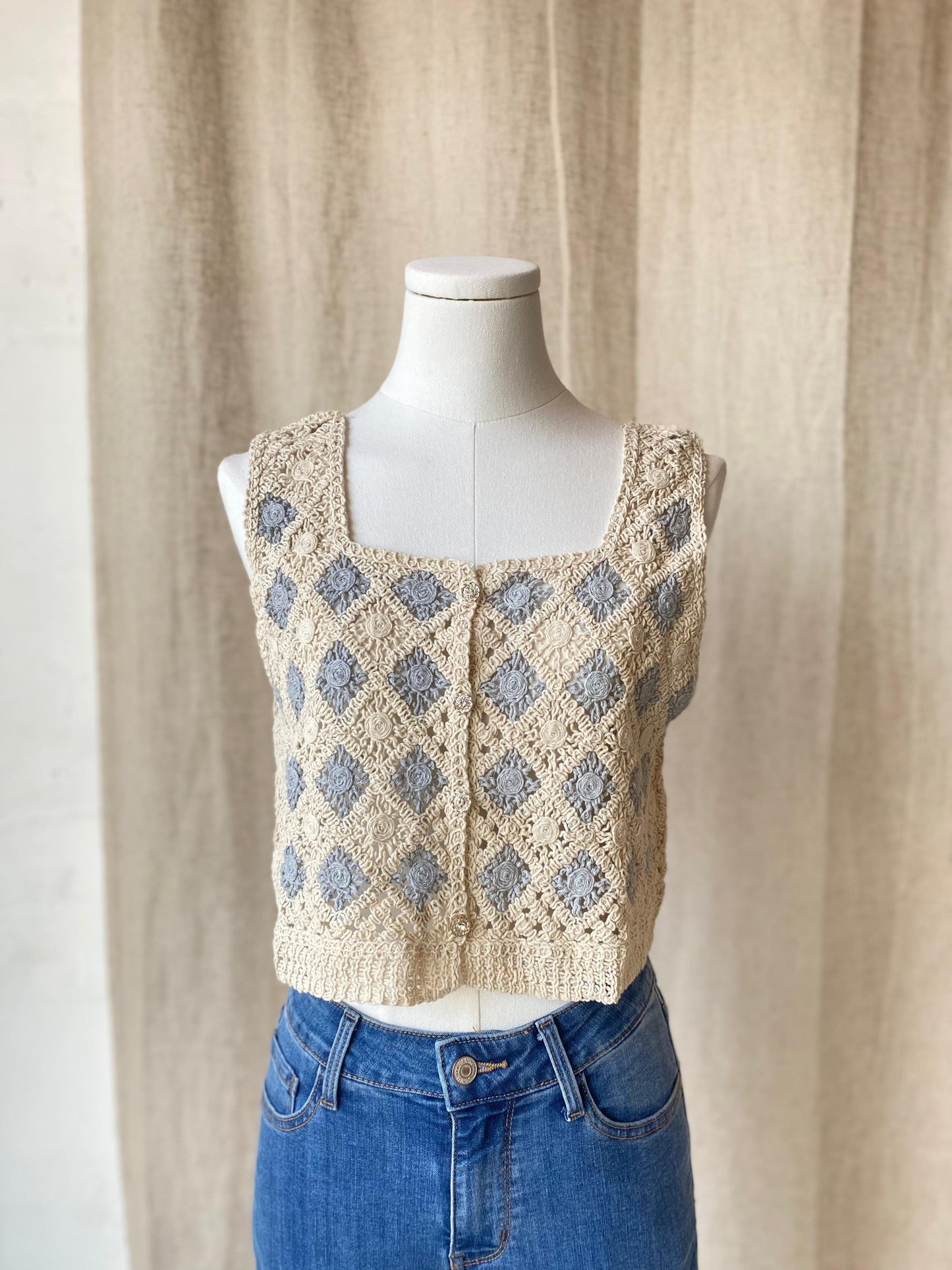 Top Handmade Crochet Rosa Grey