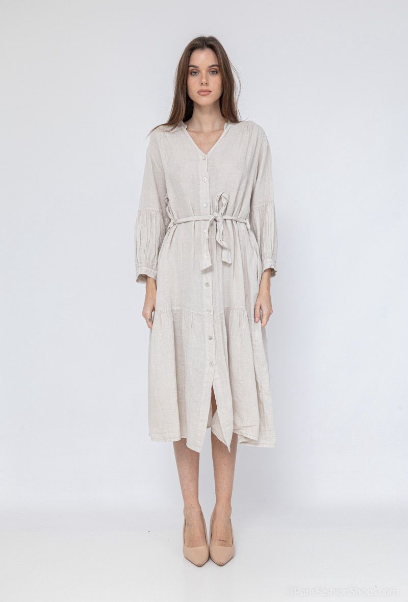 Dress Linen Sleeves Beige