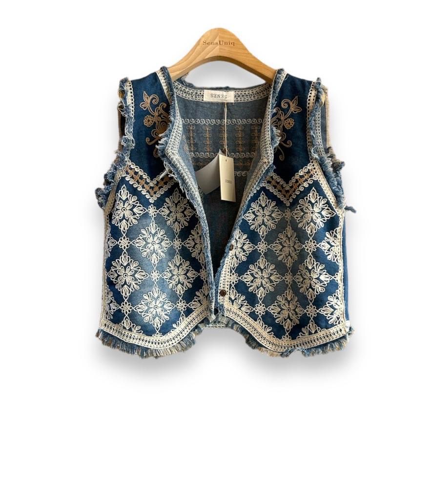 Vest Denim Embroidered