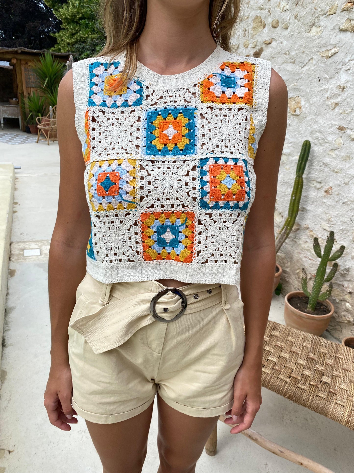 Top Handmade Crochet Rosa White