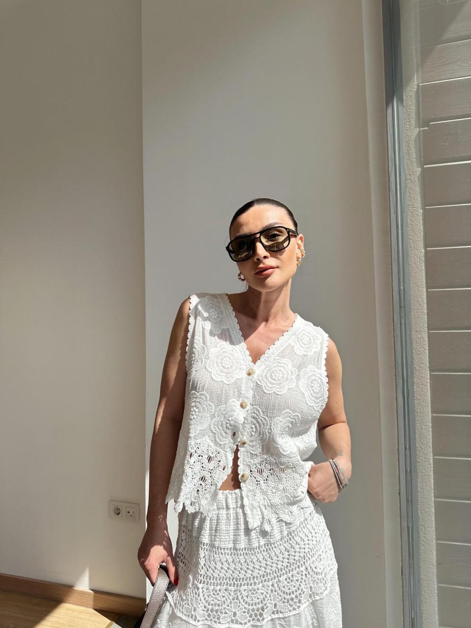 Set Crochet Handmade White Skirt