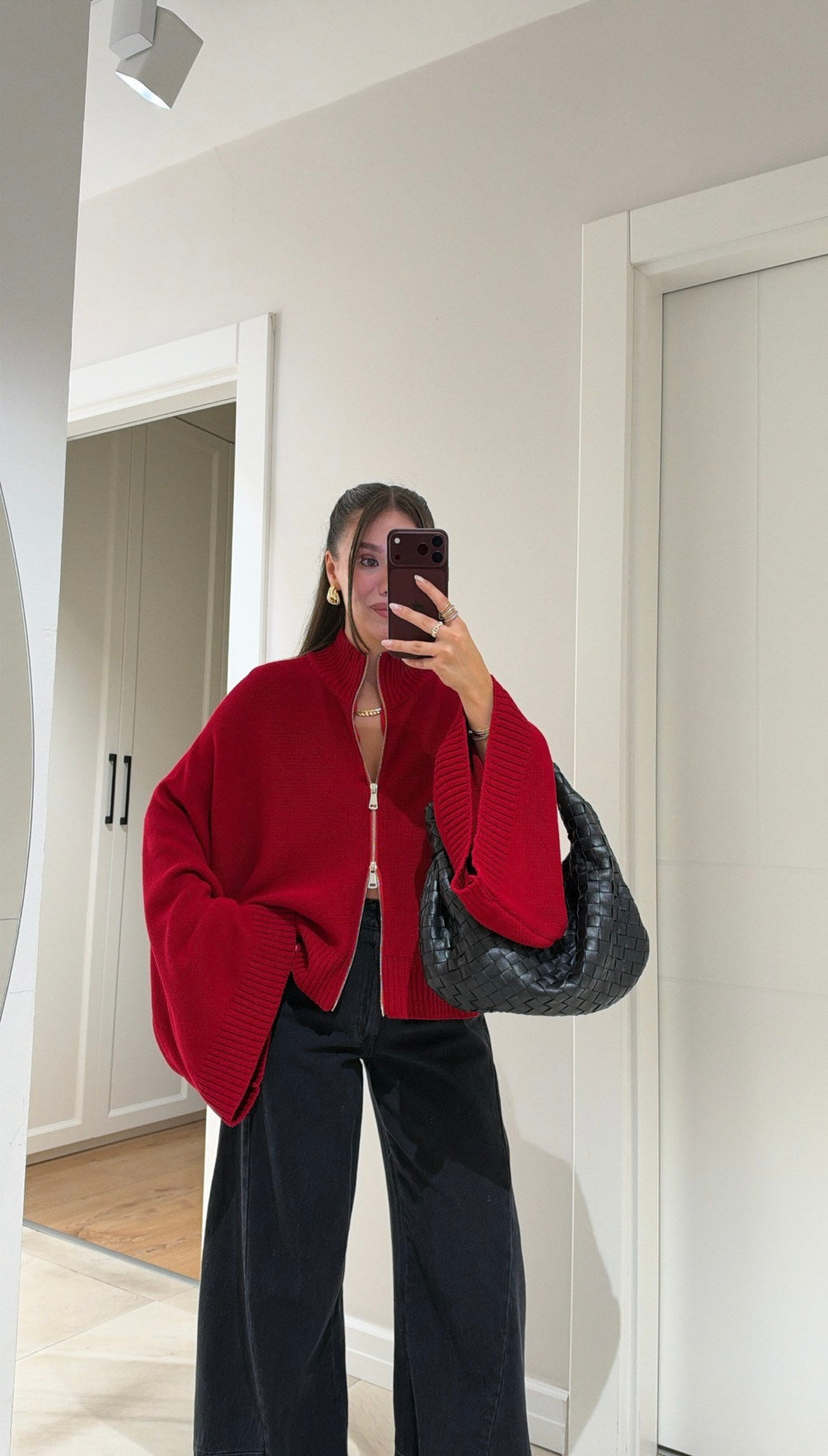 Cardigan zipper red knit