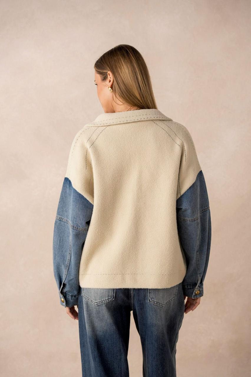 Jacket Beige Denim Sleeves