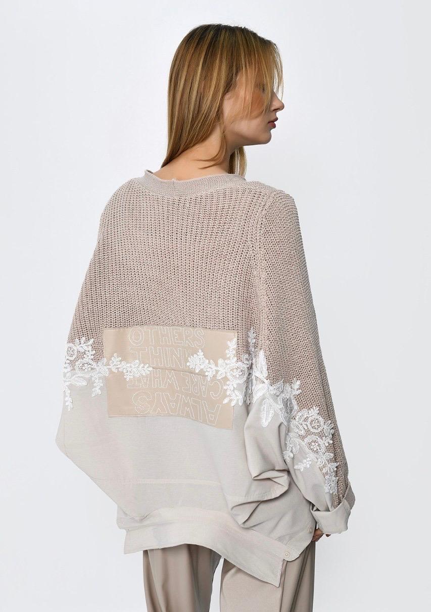 Cardigan shirt mix knit two sides