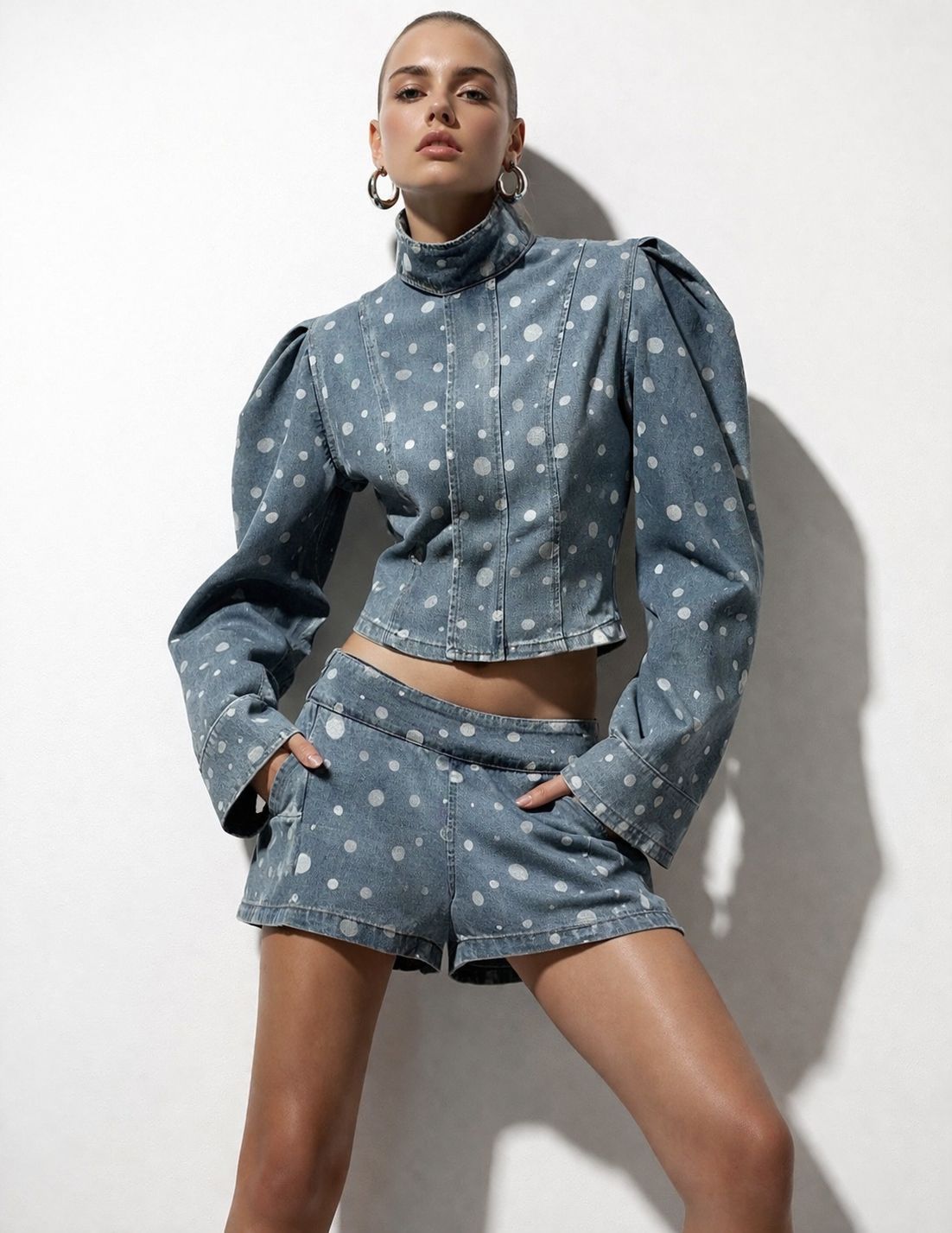 Set polka dot denim light