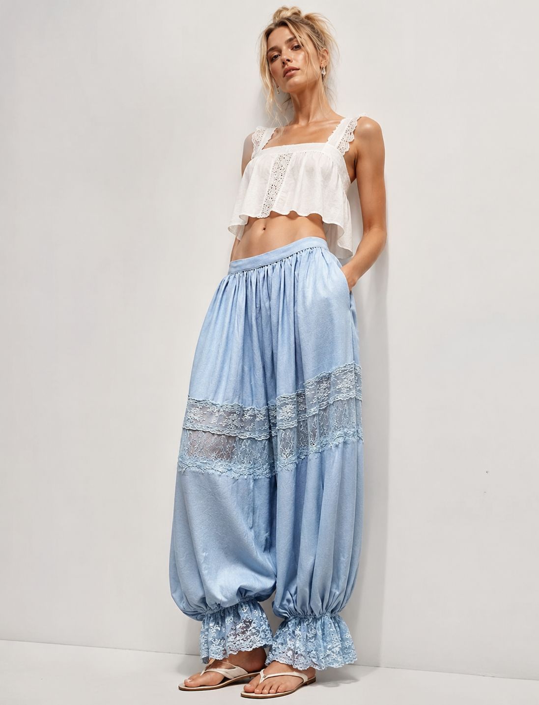 Pants blue balloon lace