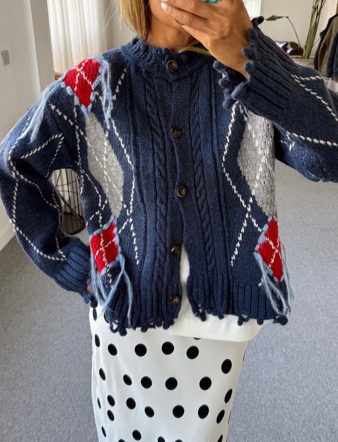 Cardigan Navy Argyle Print