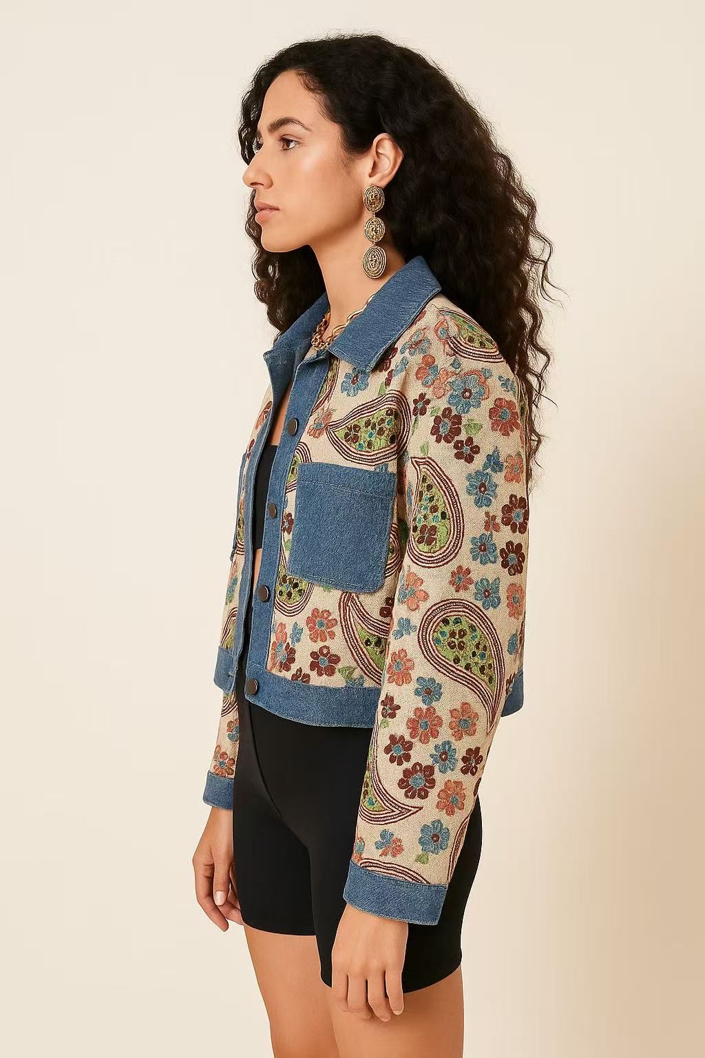 Jacket Boho Pockets Denim Beige