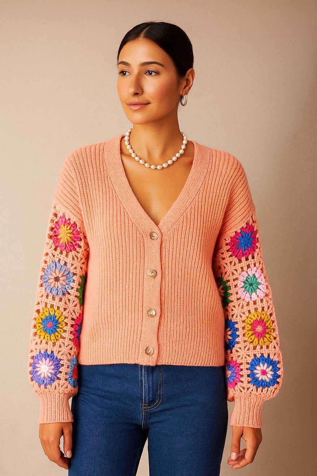 Cardigan Chunky Pink Crochet Sleeves