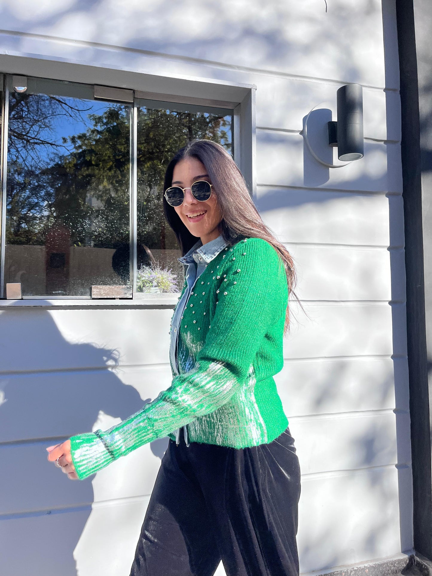 Pullover green pearls