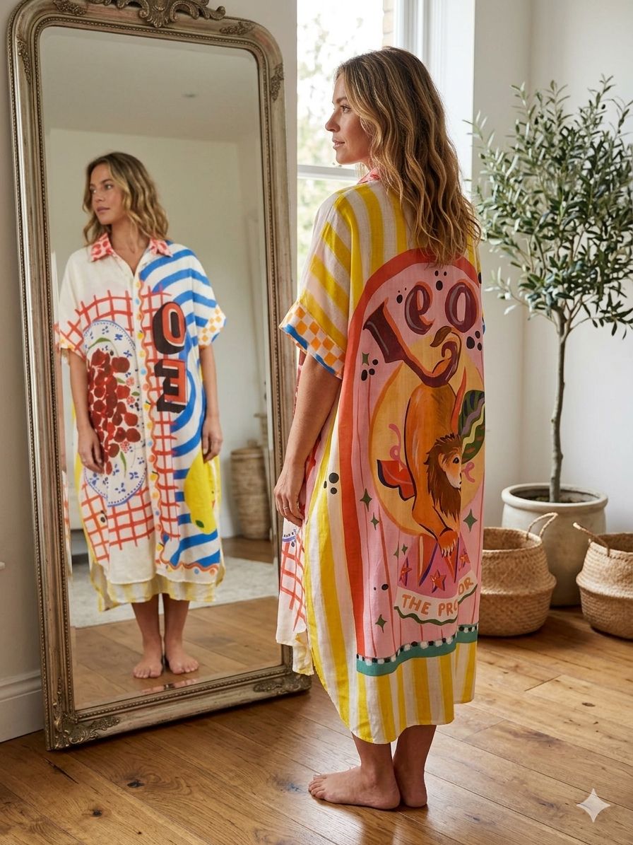 Colorful long print shirt linen * cotton pattern 7