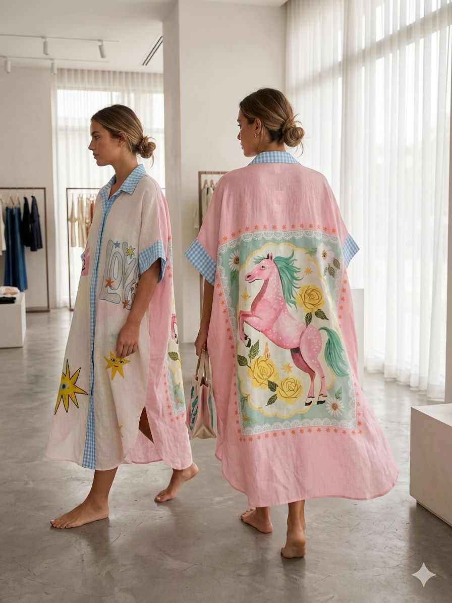 Colorful long print shirt linen * cotton pattern 9