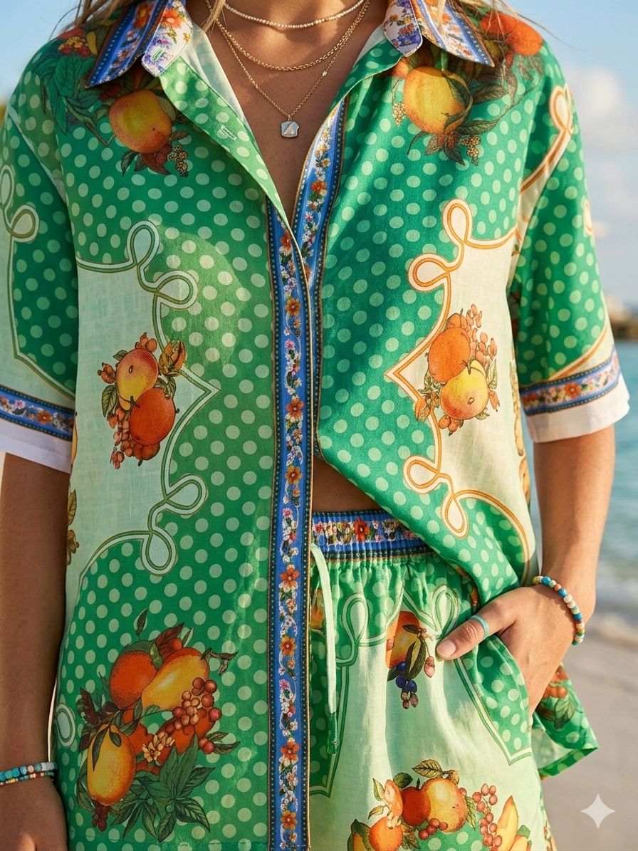 Top short green set