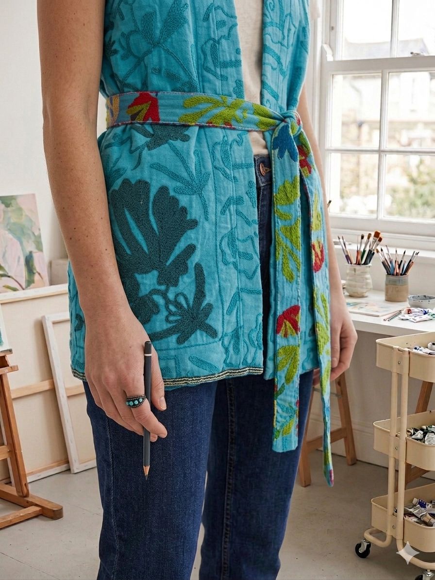 Vest handmade blue embroidery
