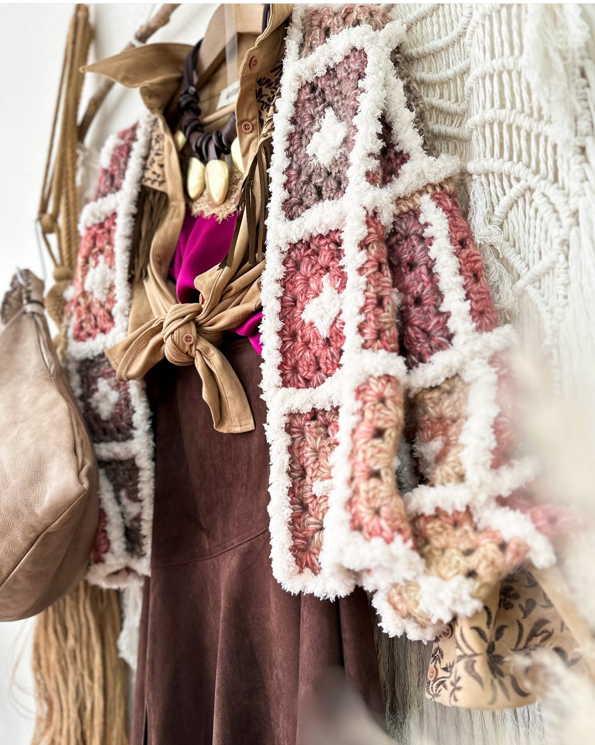 Cardigan crochet colorful fur