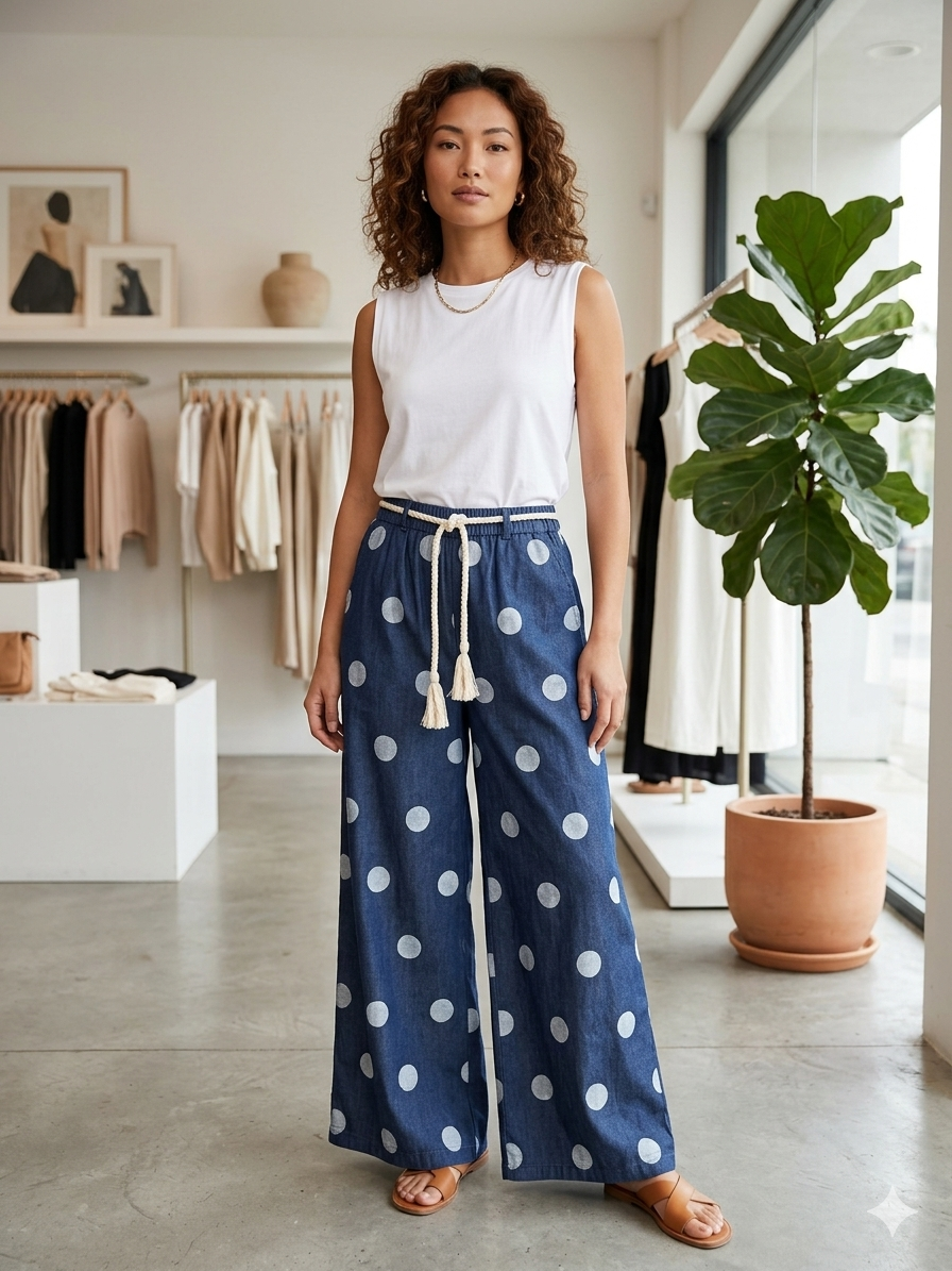 Pants polka cotton denim