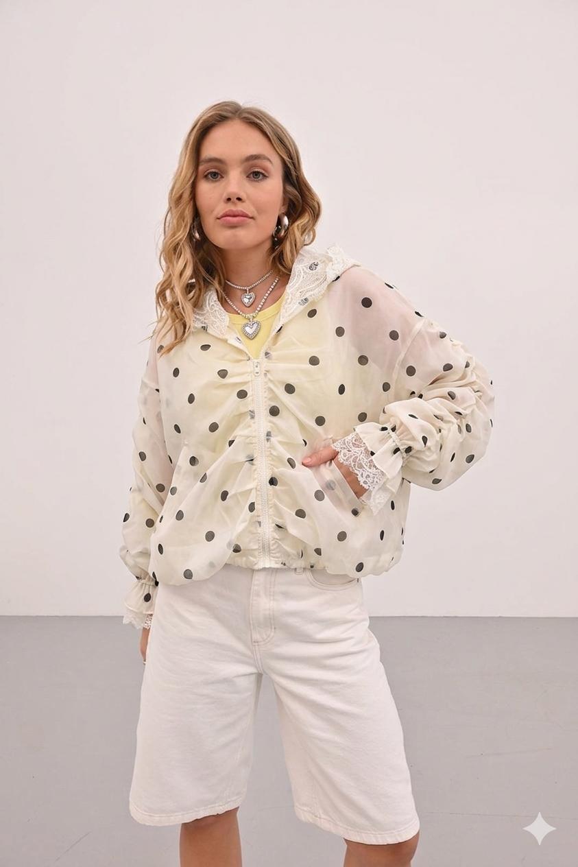Shirt Polka white zipper