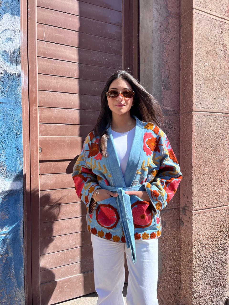 Jacket embroidery blue burgundy