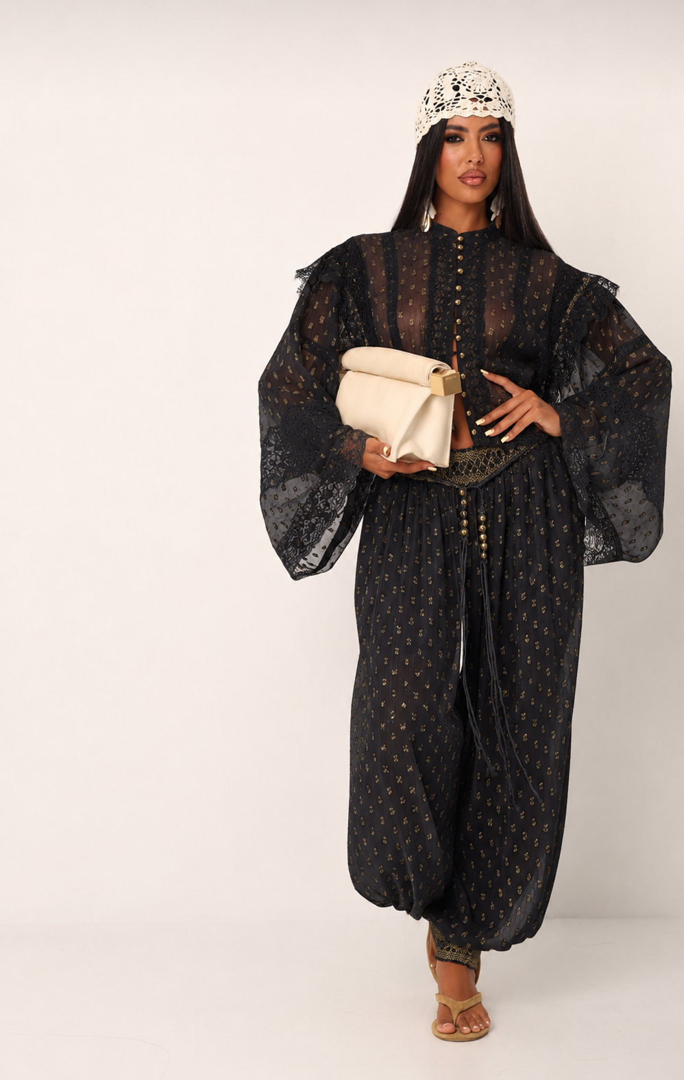 Set polka gold lace black