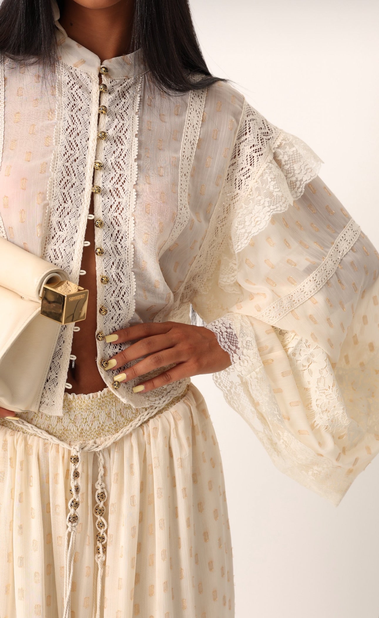 Set polka gold lace offwhite