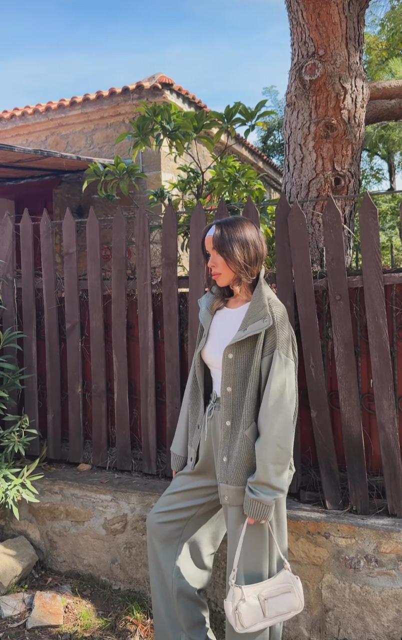 Knit nylon set olive