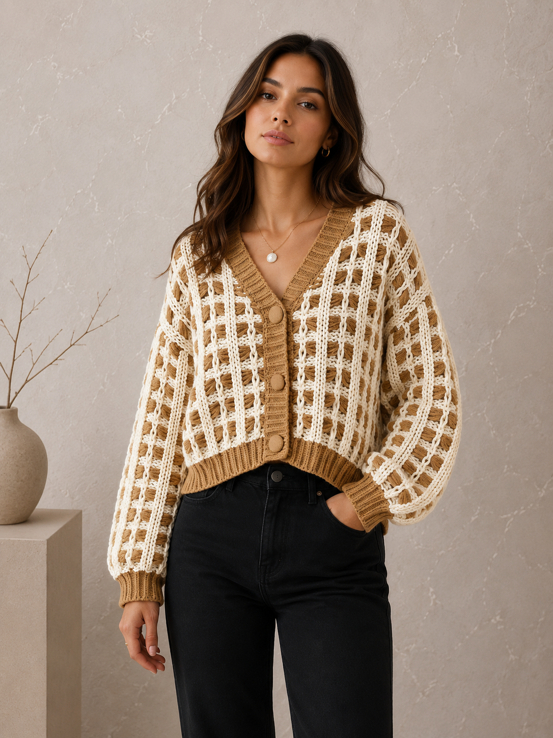Cardigan crochet white beige