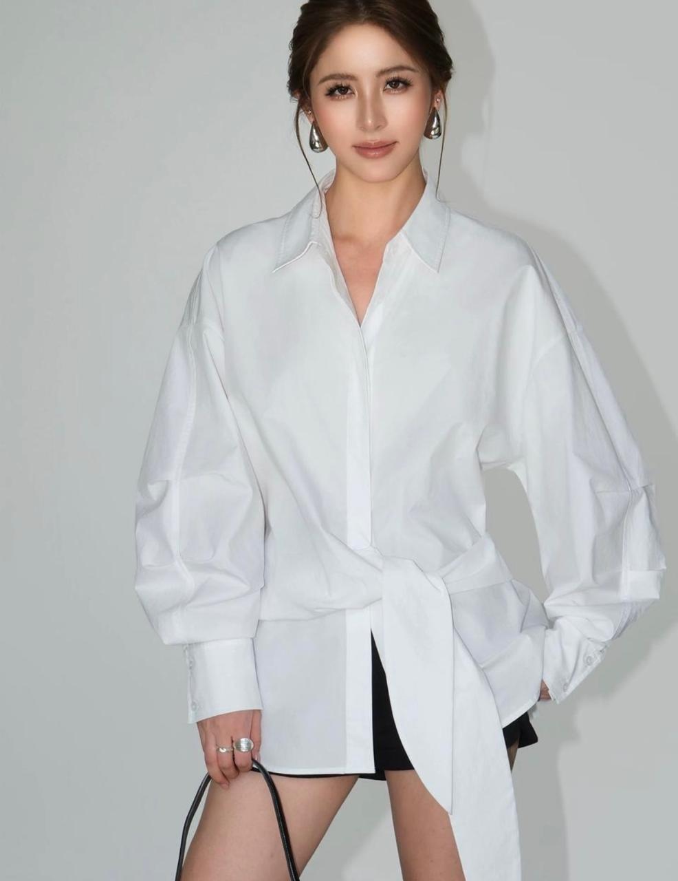 Shirt white side belt