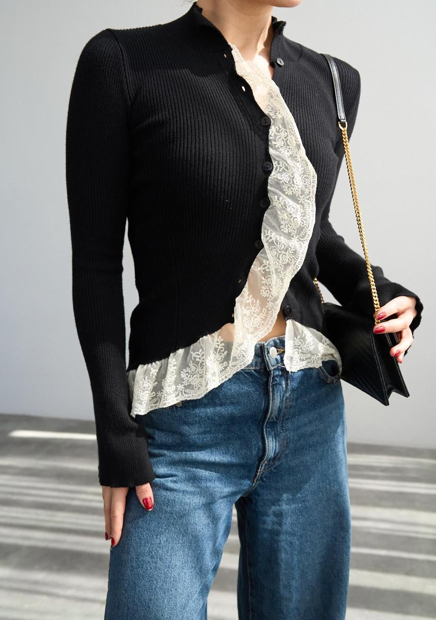 Pullover black knit lace