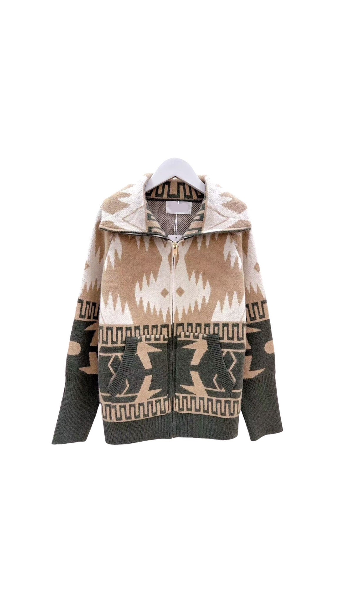 Cardigan pattern olive beige