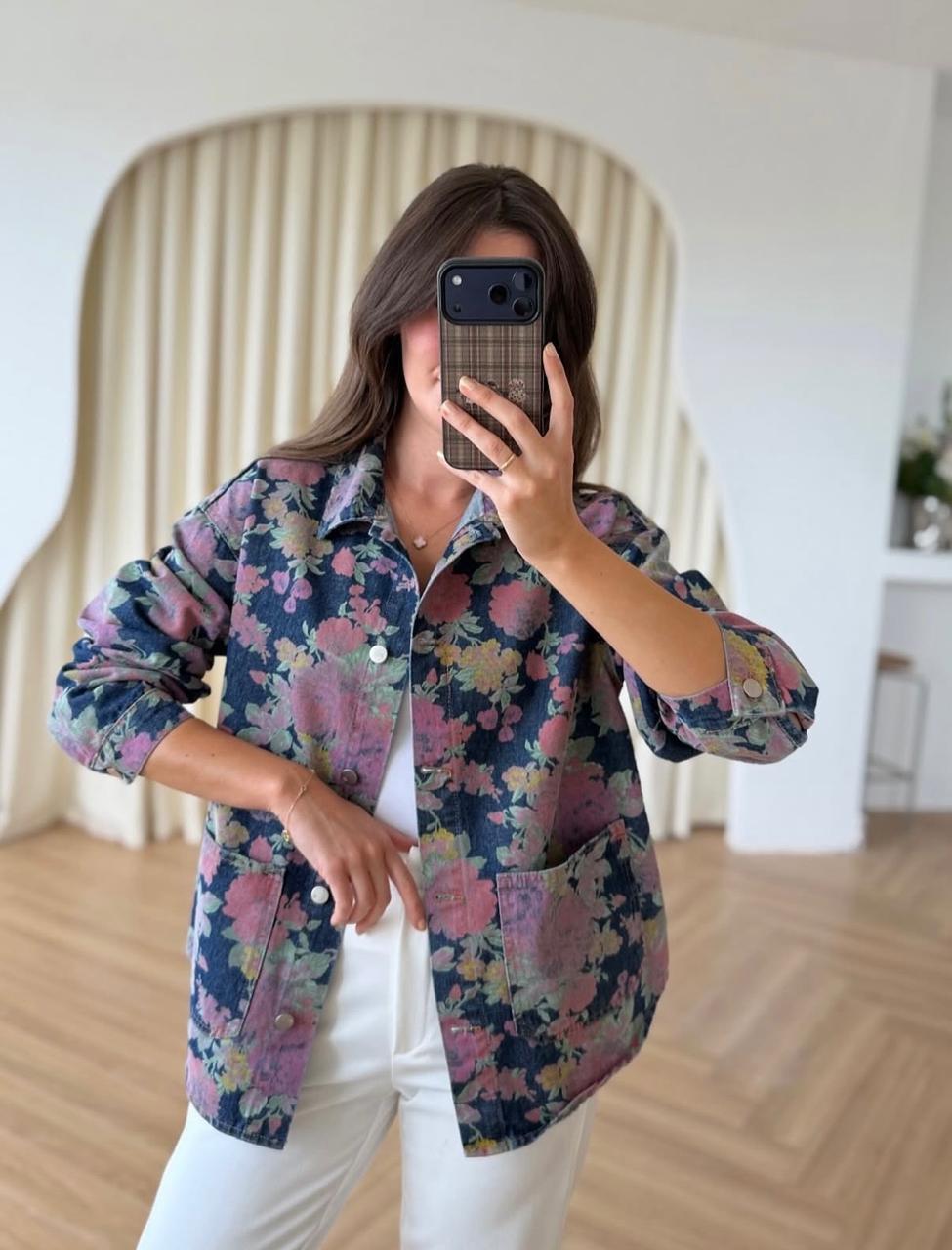 Jacket floral cotton denim