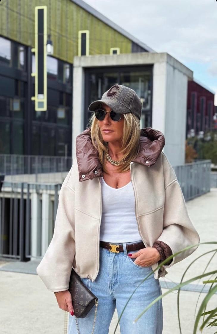 Jacket wool beige x brown