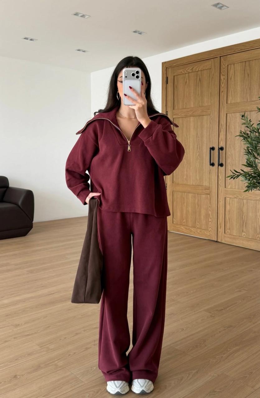 Set hoodie zip burgundy