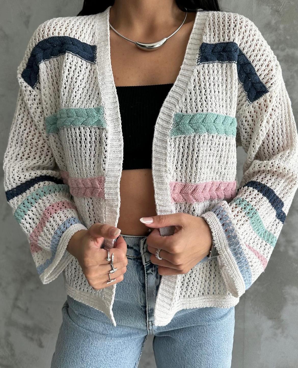 Cardigan Beige Pink Blue