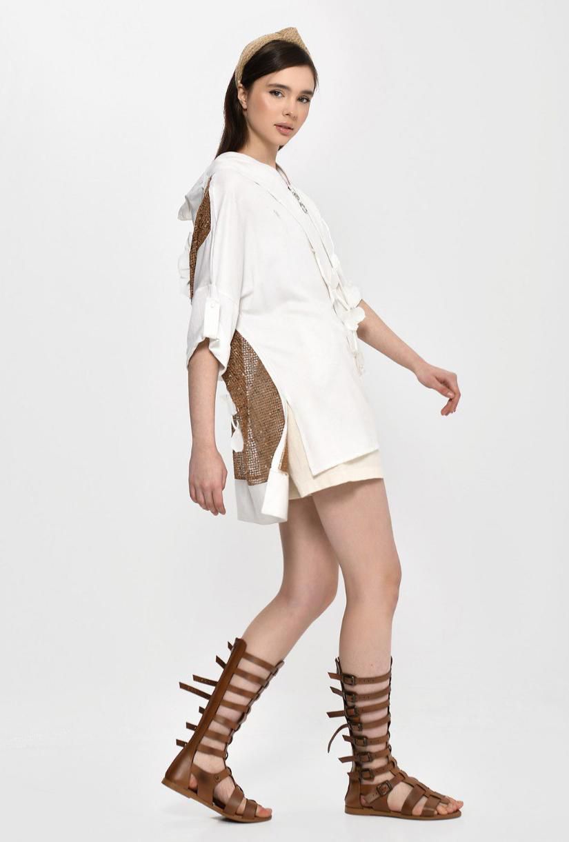 Blouse Zipper White Flower