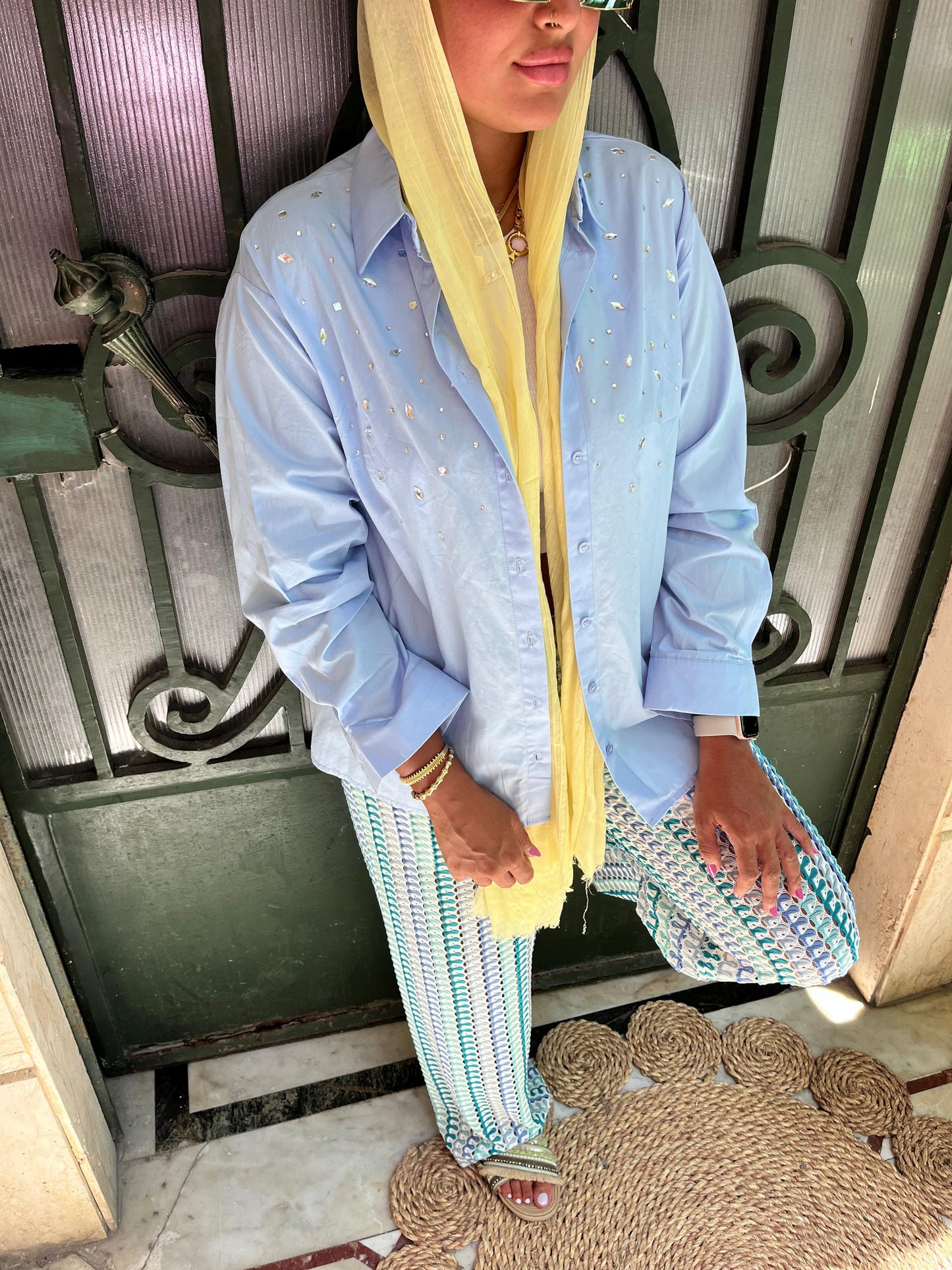 Blue Blouse Silver Studs