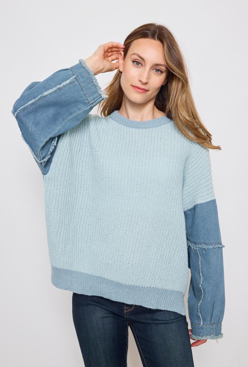Pullover Denim Sleeves