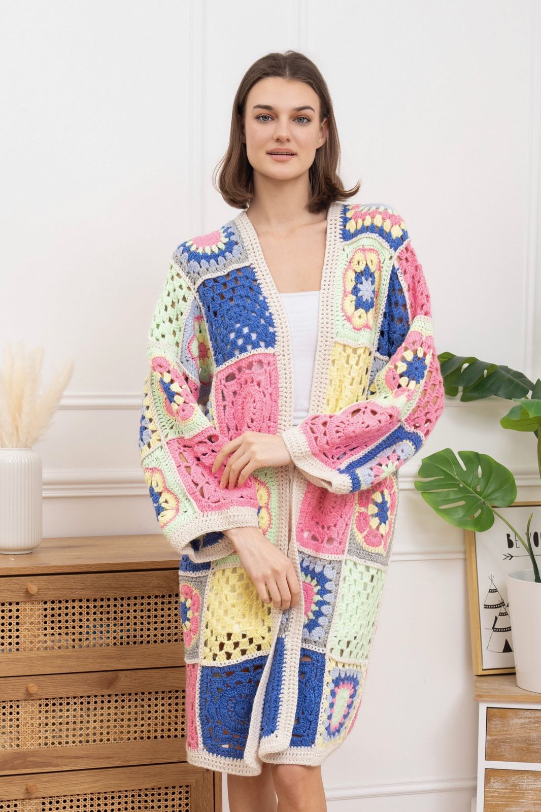 Cardigan Crochet White Line