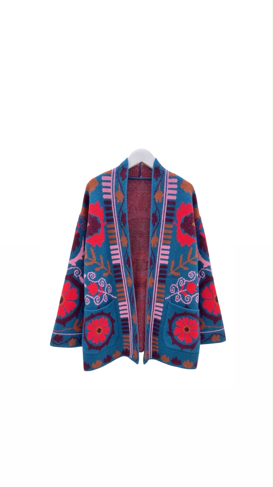Cardigan floral blue red