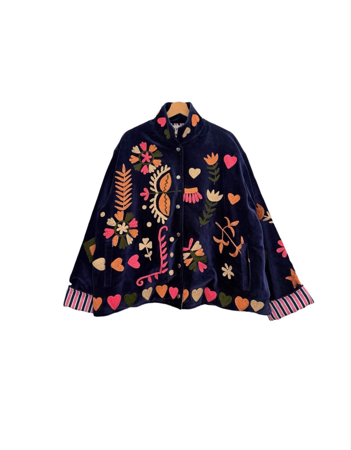 Jacket embroidered suede navy