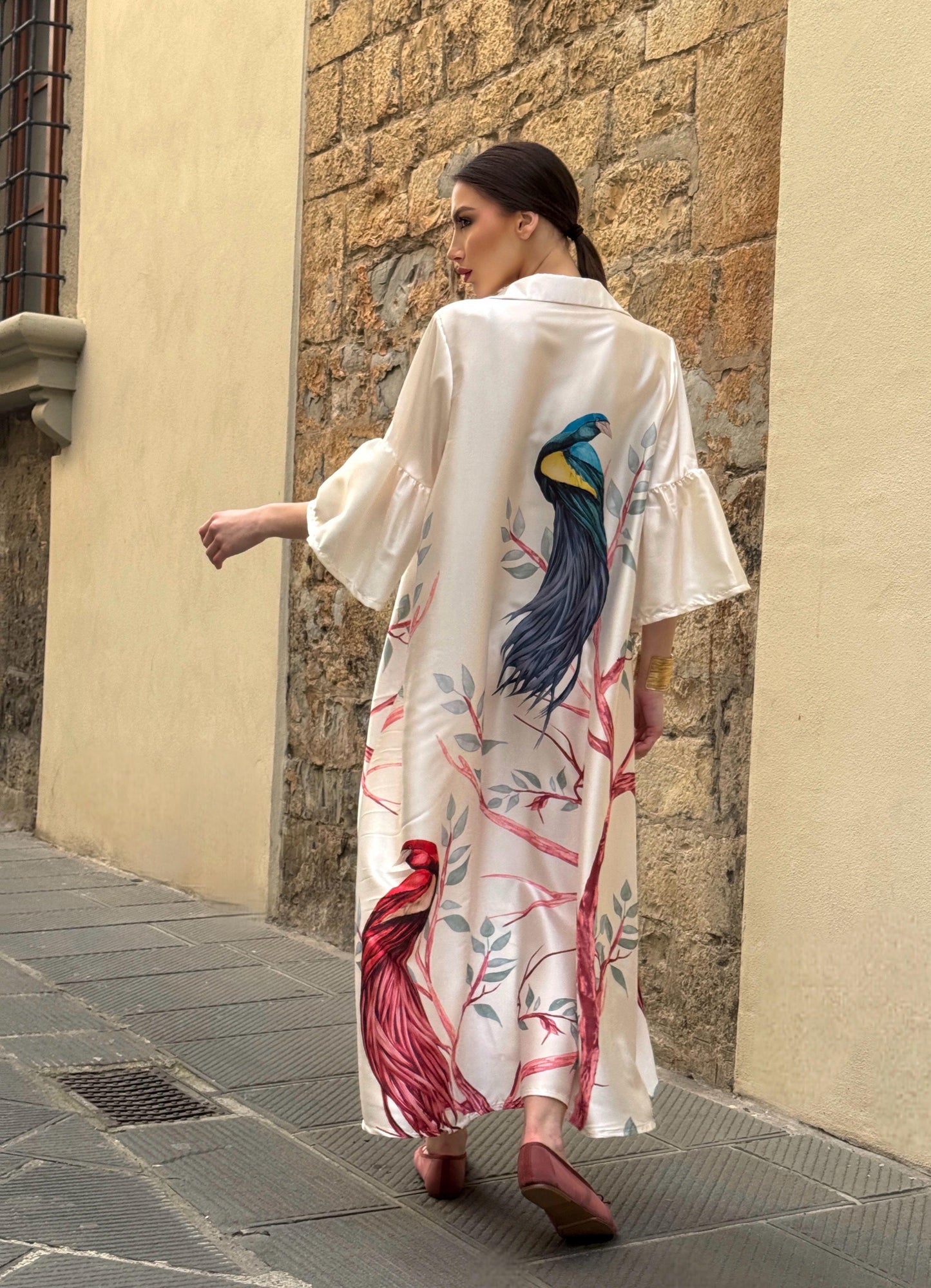 Dress Bird Silk Beach