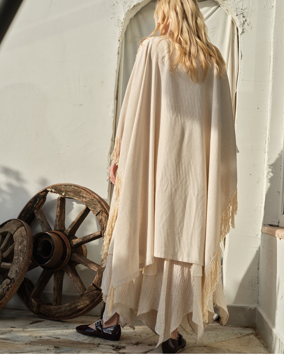Long Cardigan Fringes Beige