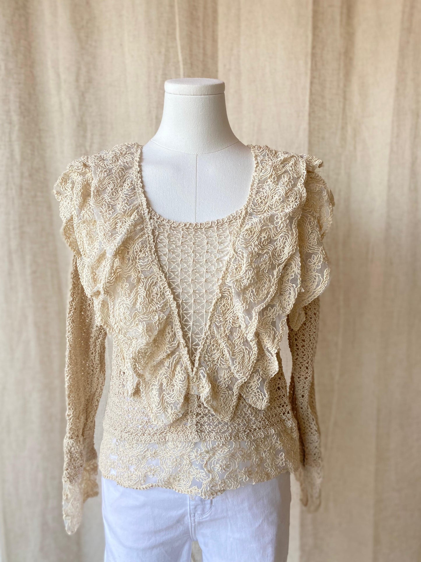 Top Long Sleeves Beige Handmade