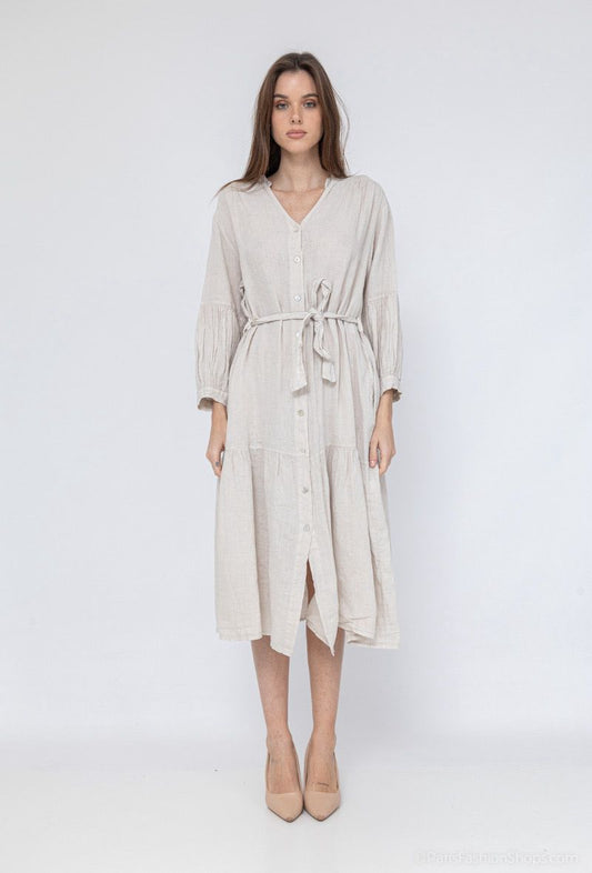 Dress Linen Sleeves Beige