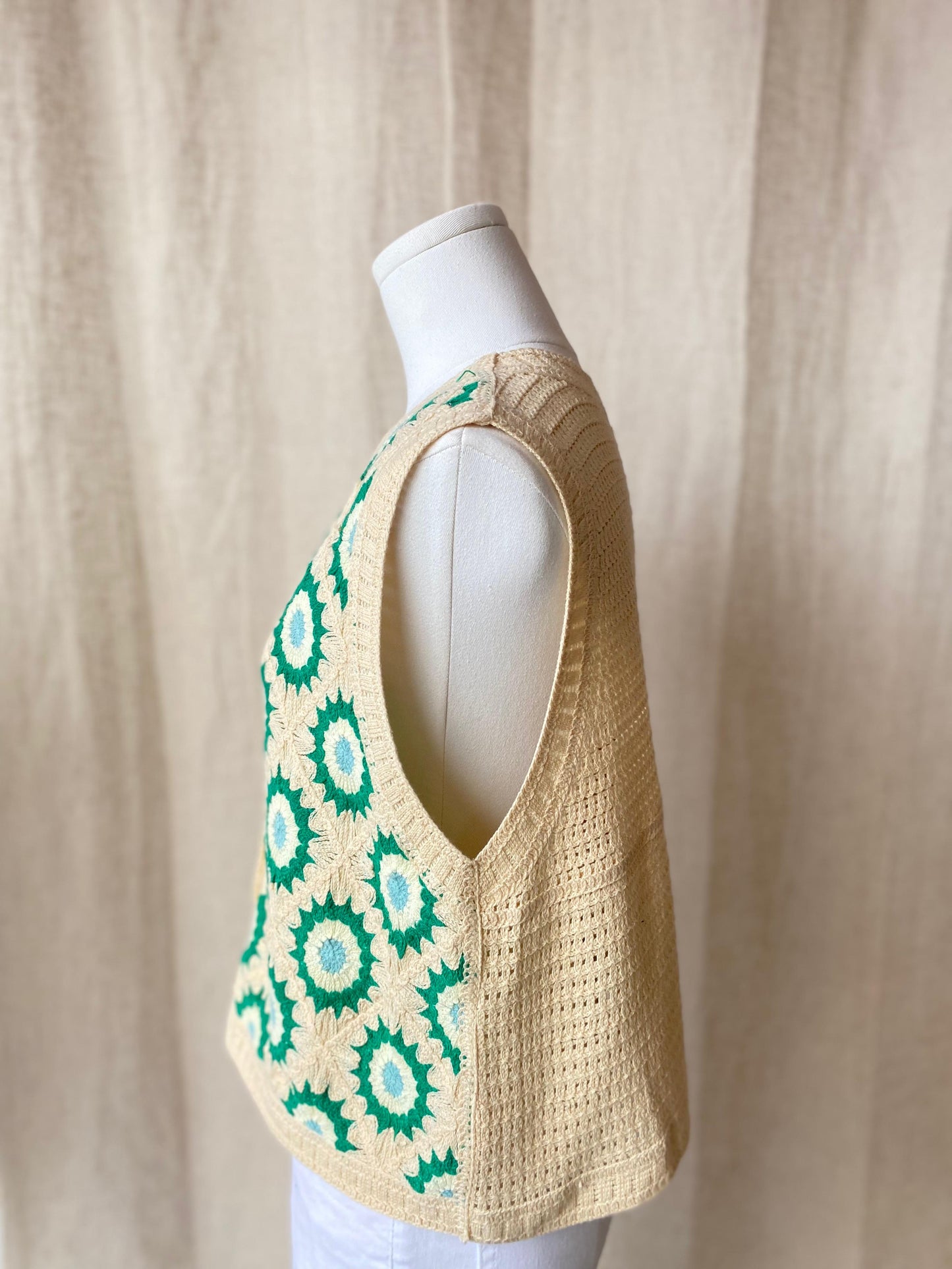 Top Handmade Crochet Rosa Green Biege