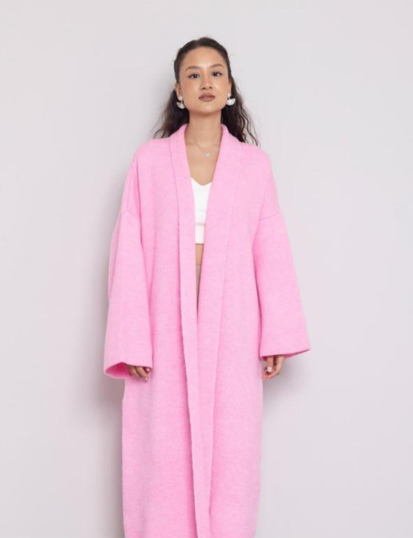 Wool coat cardigan pink