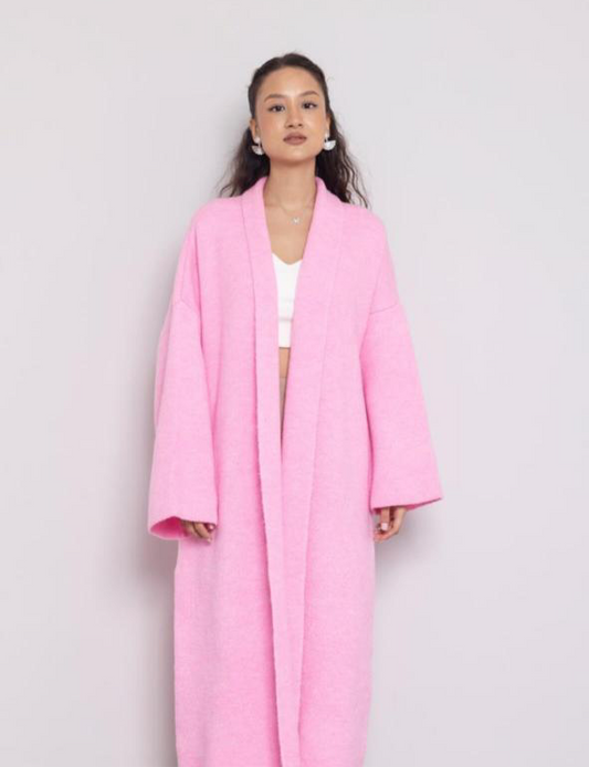 Wool coat cardigan pink