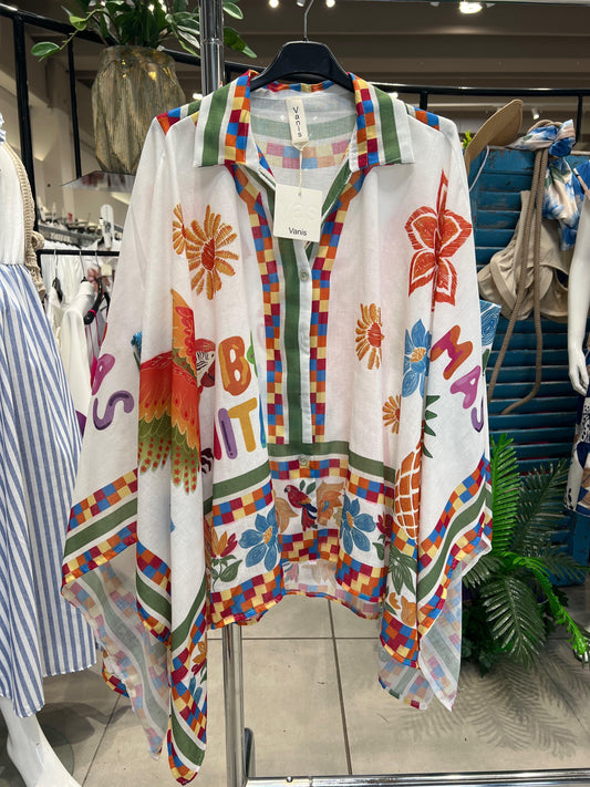 Oversized Linen Shirt Printed