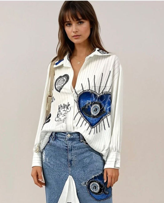 Blue Think Eyes Shirt Linen Pattern