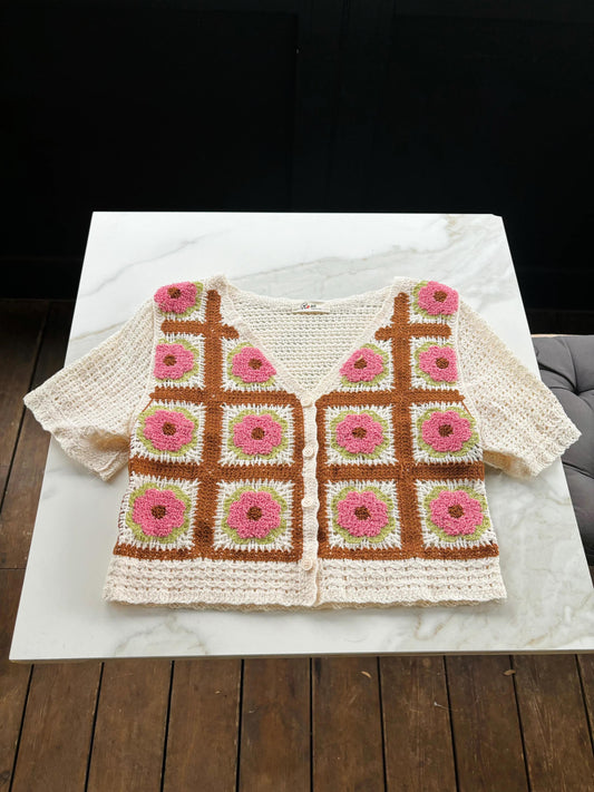 Top Handmade Crochet Rosa Pink Flowers