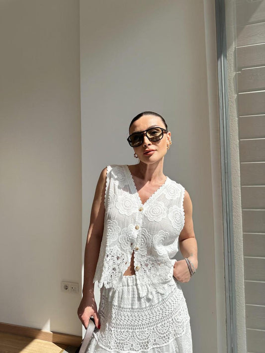 Set Crochet Handmade White Skirt